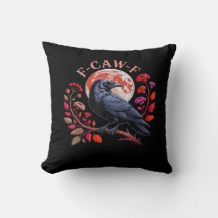 Crow Raven Funny F-Caw-F Oversized Vintage Graphic Throw Pillow