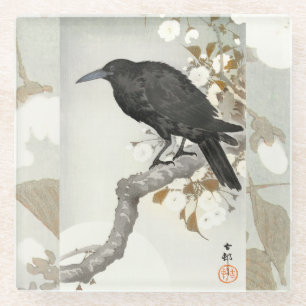 Crow Raven Koson Japanese Bird Glass Coaster