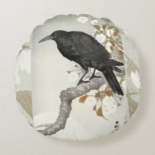 Crow Raven Koson Japanese Bird Round Pillow