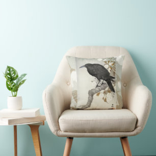Crow Raven Koson Japanese Bird Throw Pillow