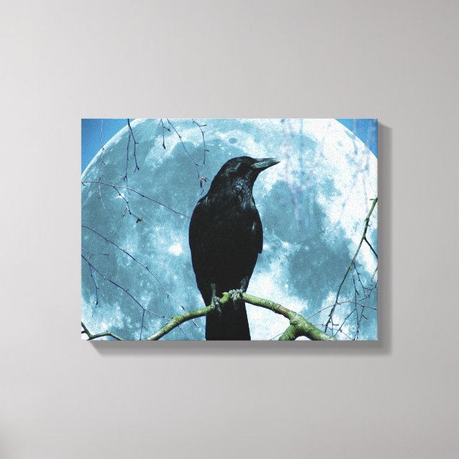 Crow Raven Moon Night Gothic Fantasy Stunning Canvas Print (Front)