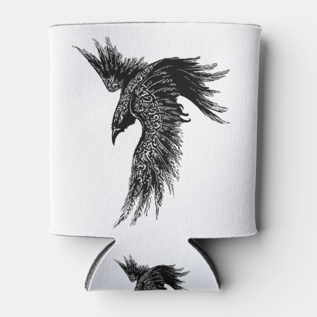 Crow Raven Norse Viking Symbol Can Cooler (Front)