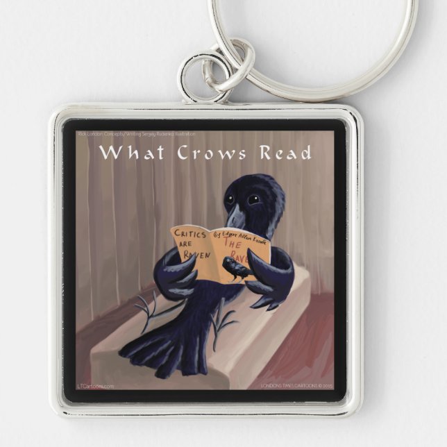 Crow Reading The Raven Funny Keychain (Front)