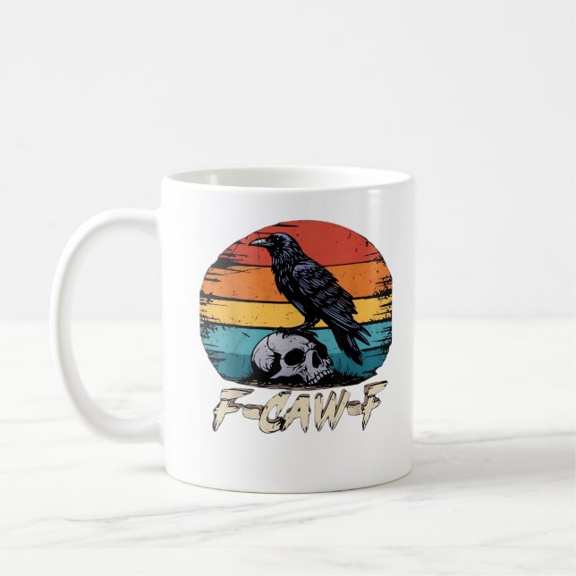Crow, Retro F-Caw-F Bird Crow Funny Crow Bird Cawi Coffee Mug (Left)