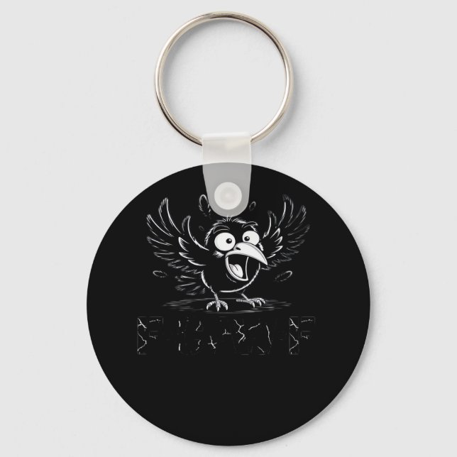 Crow, Retro F-Caw-F Bird Crow Funny Crow Bird Cawi Keychain (Front)