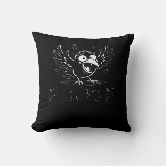 Crow, Retro F-Caw-F Bird Crow Funny Crow Bird Cawi Throw Pillow (Front)