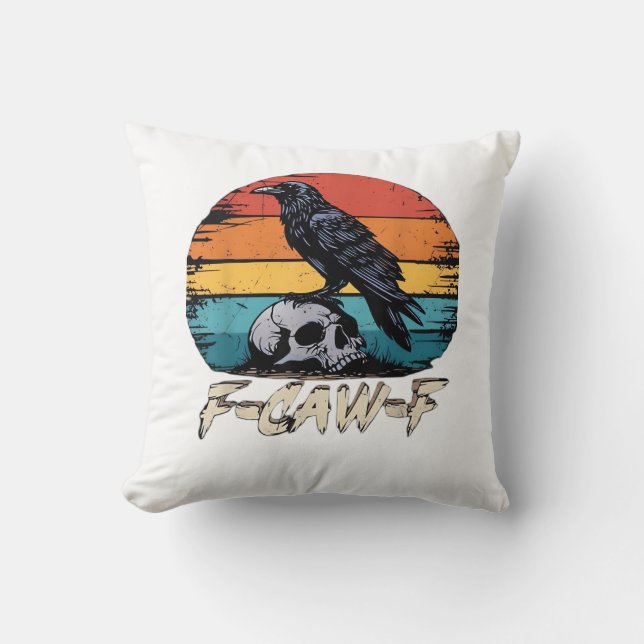 Crow, Retro F-Caw-F Bird Crow Funny Crow Bird Cawi Throw Pillow (Front)