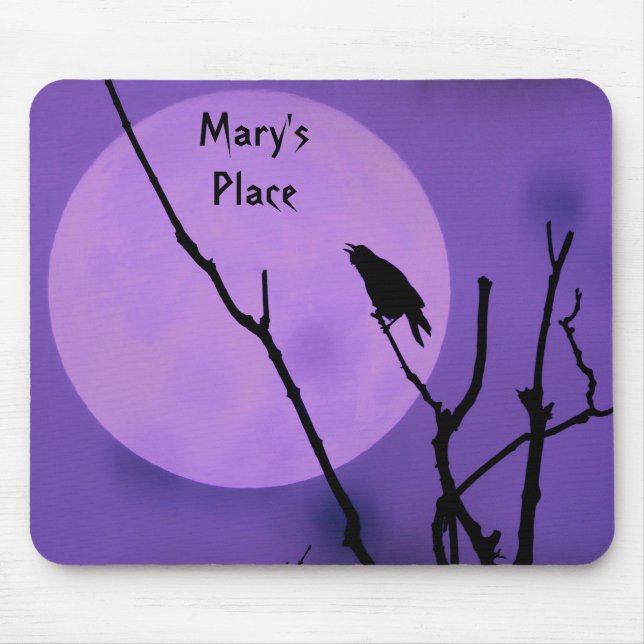 Crow Silhouette Purple Moon Mouse Pad (Front)