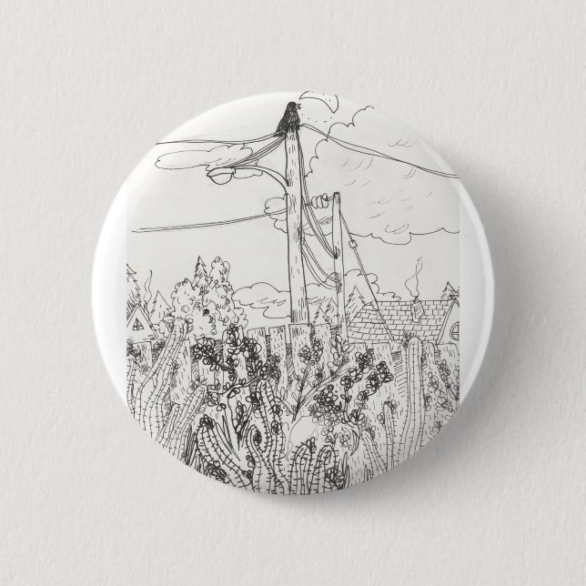 Crow Sitting On A Power Line | Pin (Front)