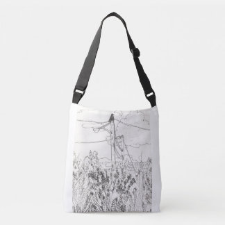 Crow Sitting On A Power Line | Tote Bag in White