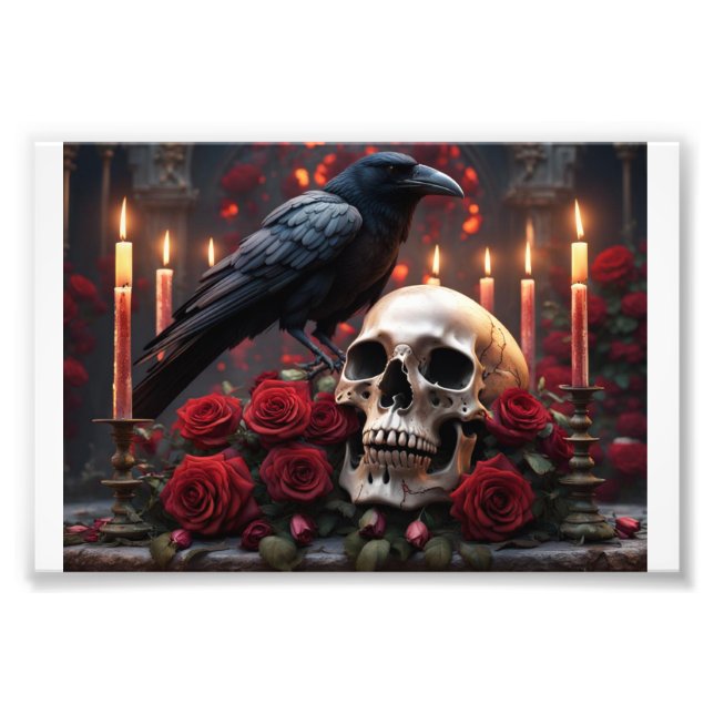 Crow Sitting on a Skull Photo Print (Front)