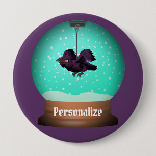 Crow snow globe raven fall unique purple gothic 4 inch round button
