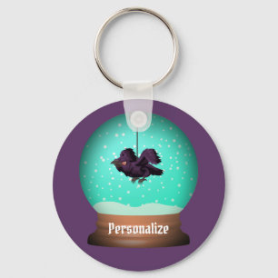 Crow snow globe raven fall unique purple gothic keychain