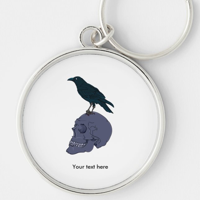 Crow Standing On A Human Skull Keychain (Front)