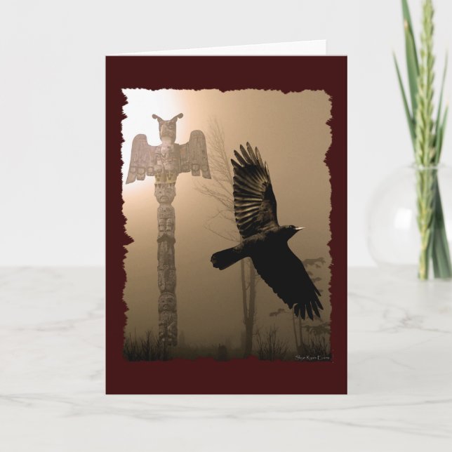 CROW & TOTEM POLE Native American-themed Card (Front)