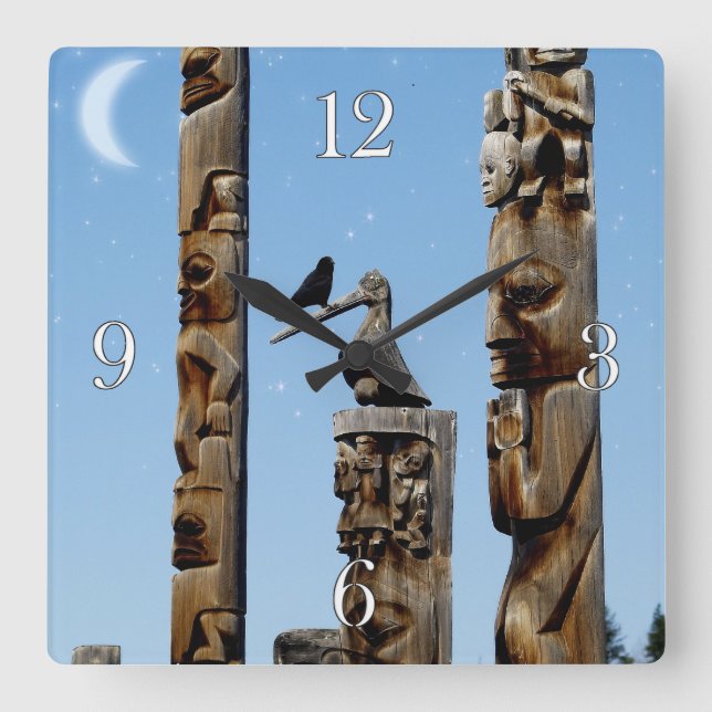 Crow & Totem Poles Native American Art Horloge (Recto)