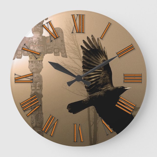 Crow & Totem Poteau Native American Art Horloge (Recto)