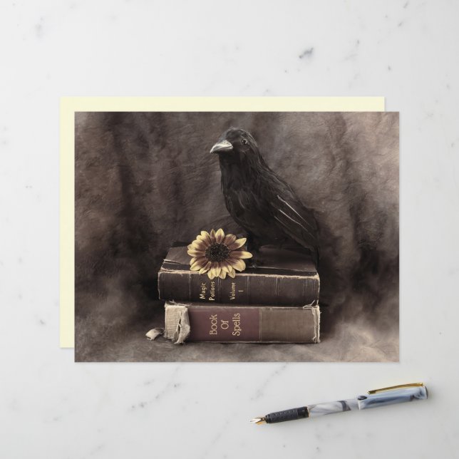 Crow Vintage Gothic Old Books Sunflower (Front/Back In Situ)