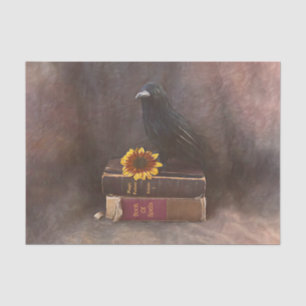 Crow Vintage Gothic Old Books Sunflower Art Tissue Paper