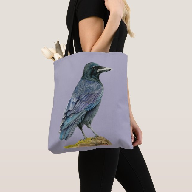 Crow Watercolor Painting Tote Bag (Close Up)