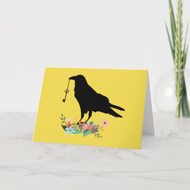 Crow With Key Greeting Card (Front)