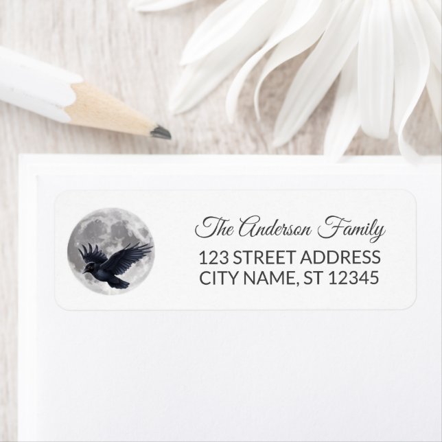 Crow  with Moon Halloween Return Address (Insitu)