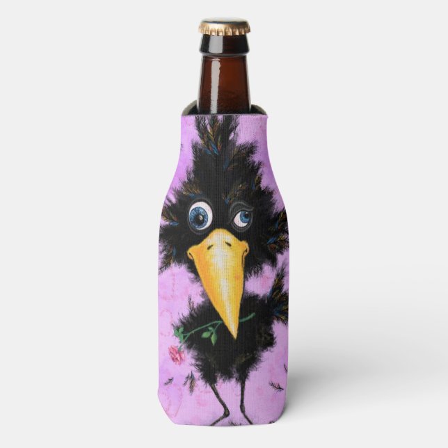 Crow with Rose Bottle Cooler Fun (Bottle Front)