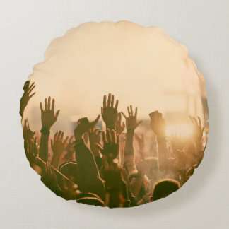 Crowd at concert - retro style photoconcert,crowd, round pillow