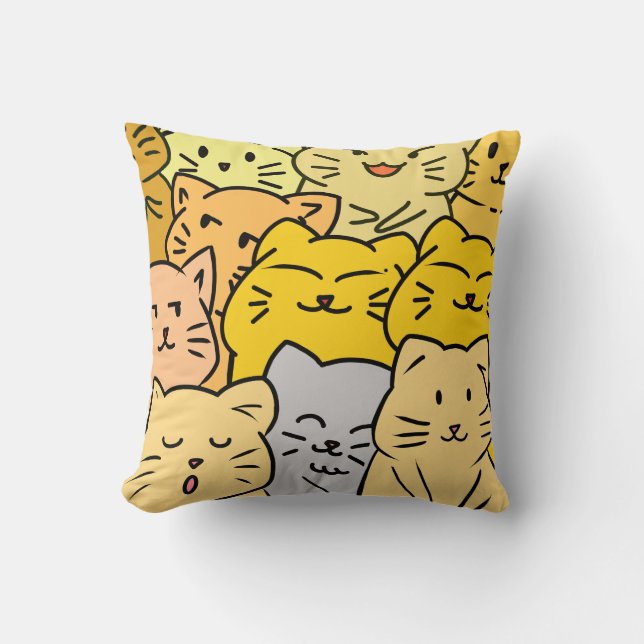 Crowd cat throw pillow (Front)