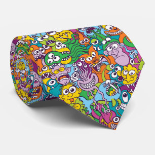 Crowd of colourful Halloween monsters and creature Tie