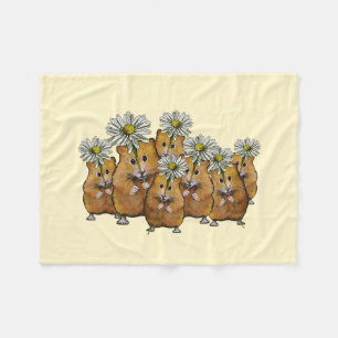 Crowd of Cute Hamsters Holding Daisies: Art Fleece Blanket