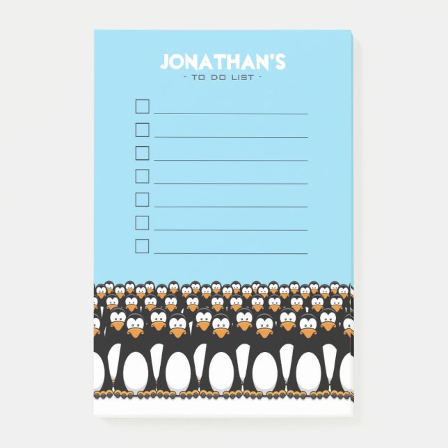 Crowd of Funny Cartoon Penguins on Snow To Do List Post-it Notes (Front)