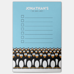 Crowd of Funny Cartoon Penguins on Snow To Do List Post-it Notes