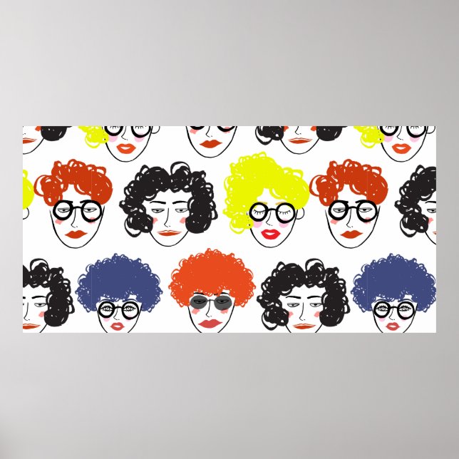 Crowd of funny peoples, seamless background poster (Front)