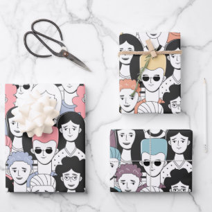 Crowd of People Wrapping Paper Set