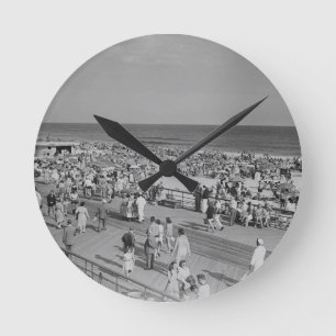 Crowd on Beach Round Clock