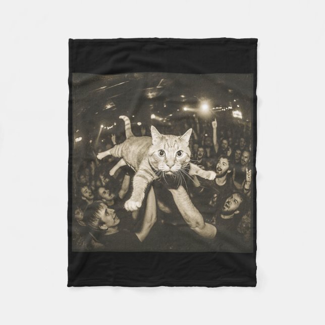 Crowd Surfing Cat Meme Disco Party Cat Gang Night  Fleece Blanket (Front)