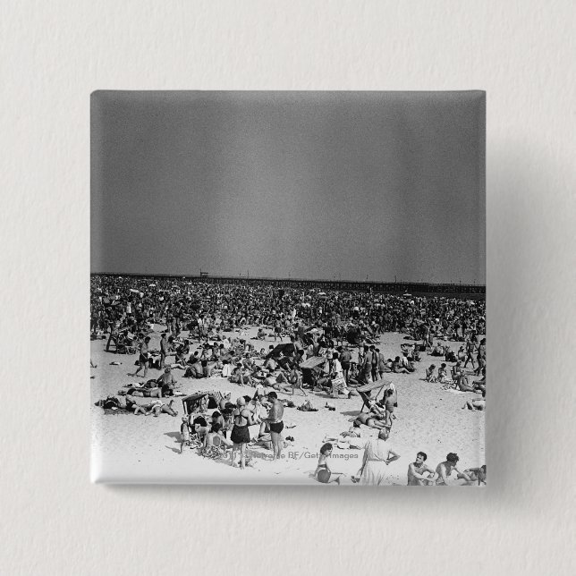 Crowded beach 2 inch square button (Front)