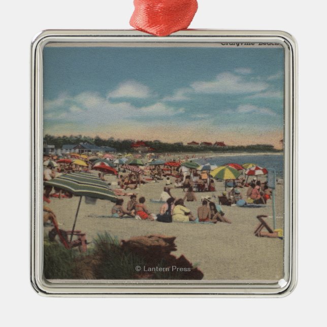 Crowded Beach Scene Metal Ornament (Front)