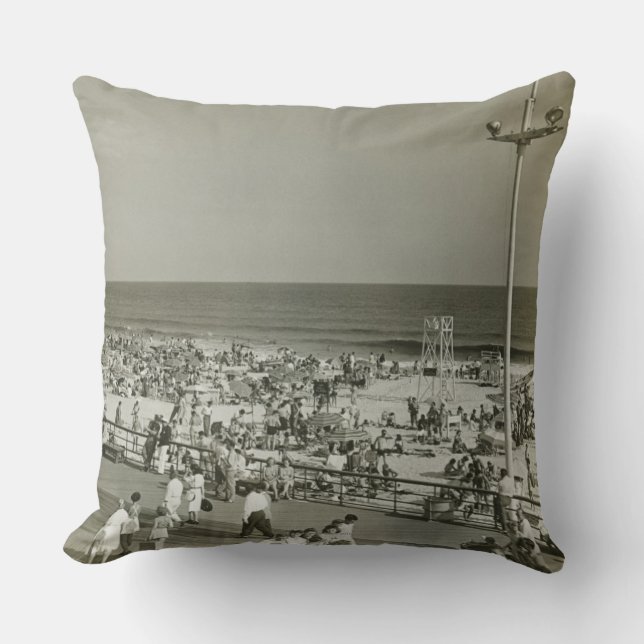Crowded Beach Throw Pillow (Front)