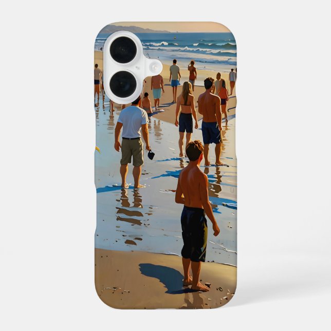 Crowded Beach Walk iPhone 16 Case (Back)