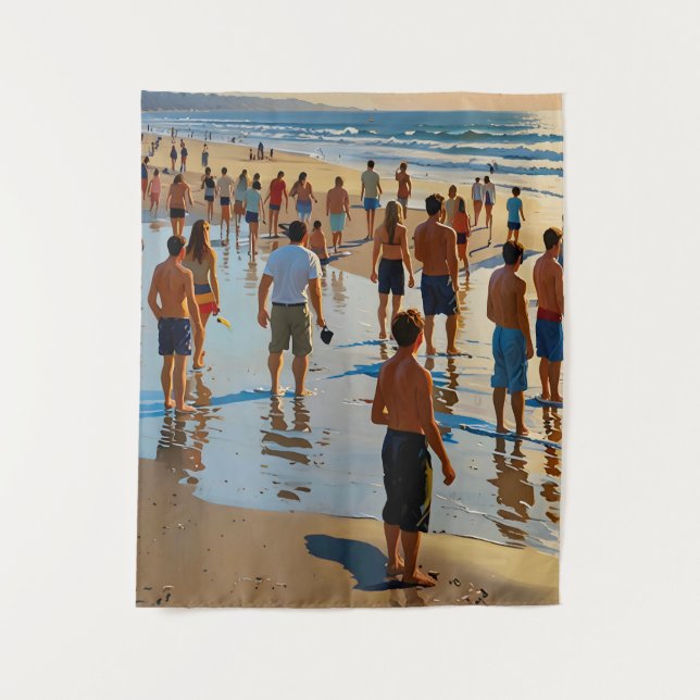 Crowded Beach Walk Tapestry (Front)