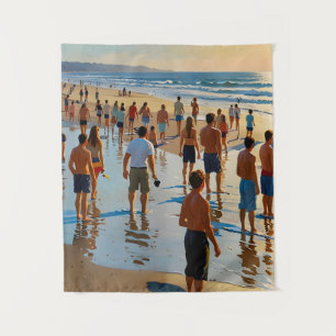 Crowded Beach Walk Tapestry