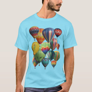 Crowded Colourful Hot Air Balloons on Blue T-Shirt