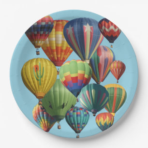 Crowded Colourful Hot Air Balloons Paper Plate