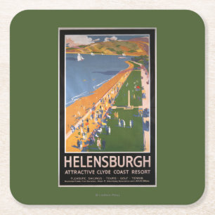 Crowds along Clyde Coast Beach Railways Poster Square Paper Coaster