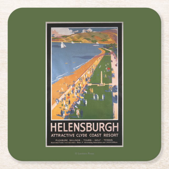 Crowds along Clyde Coast Beach Railways Poster Square Paper Coaster (Front)