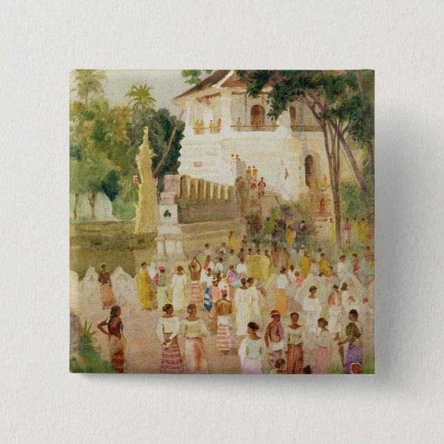 Crowds at a Monument in India, 1895 (w/c & pencil 2 Inch Square Button (Front)