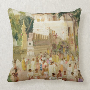 Crowds at a Monument in India, 1895 (w/c & pencil Throw Pillow