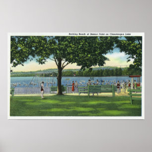 Crowds at the Beach and Park on Chautauqua Poster